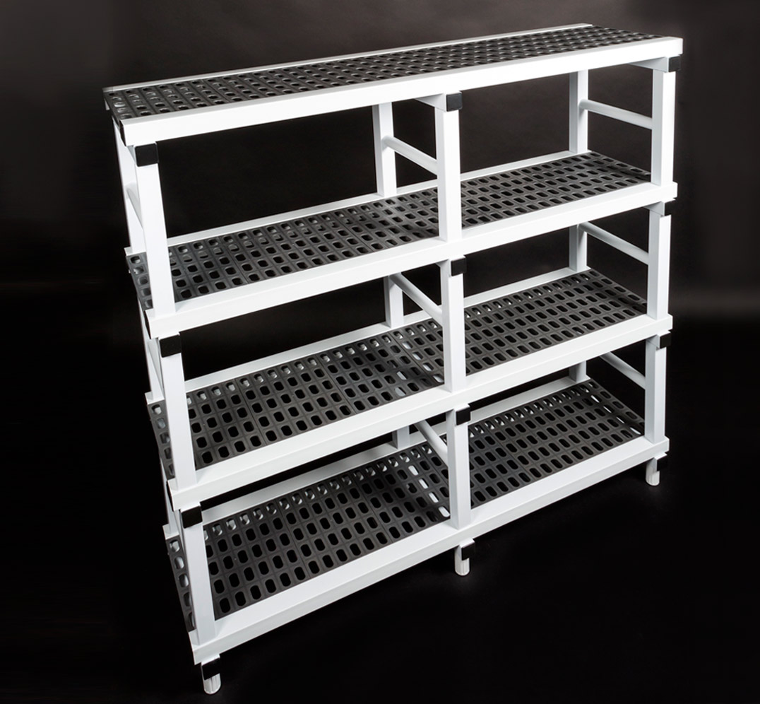 Drilled plates shelving modular system